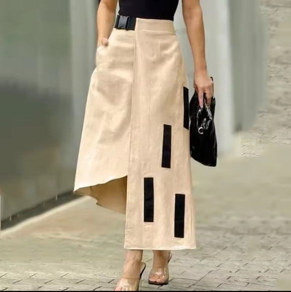 Dresses & Skirts - New Spring Women Fashion Buckle HighWaist A-Line Skirts Loose Asymmetric Pocket